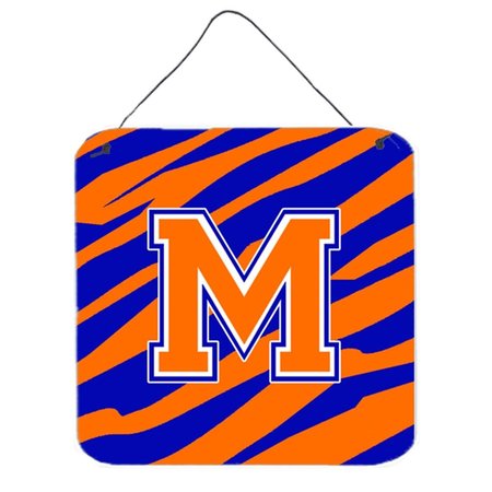 MICASA Letter M Initial Tiger Stripe - Blue Orange Aluminium Metal Wall Or Door Hanging Prints MI233097